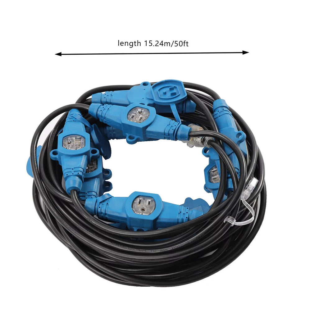 50 Feet 50FT 12 Gauge Outdoor Power Extension Cord, Eleven Outlet Cable Multiple