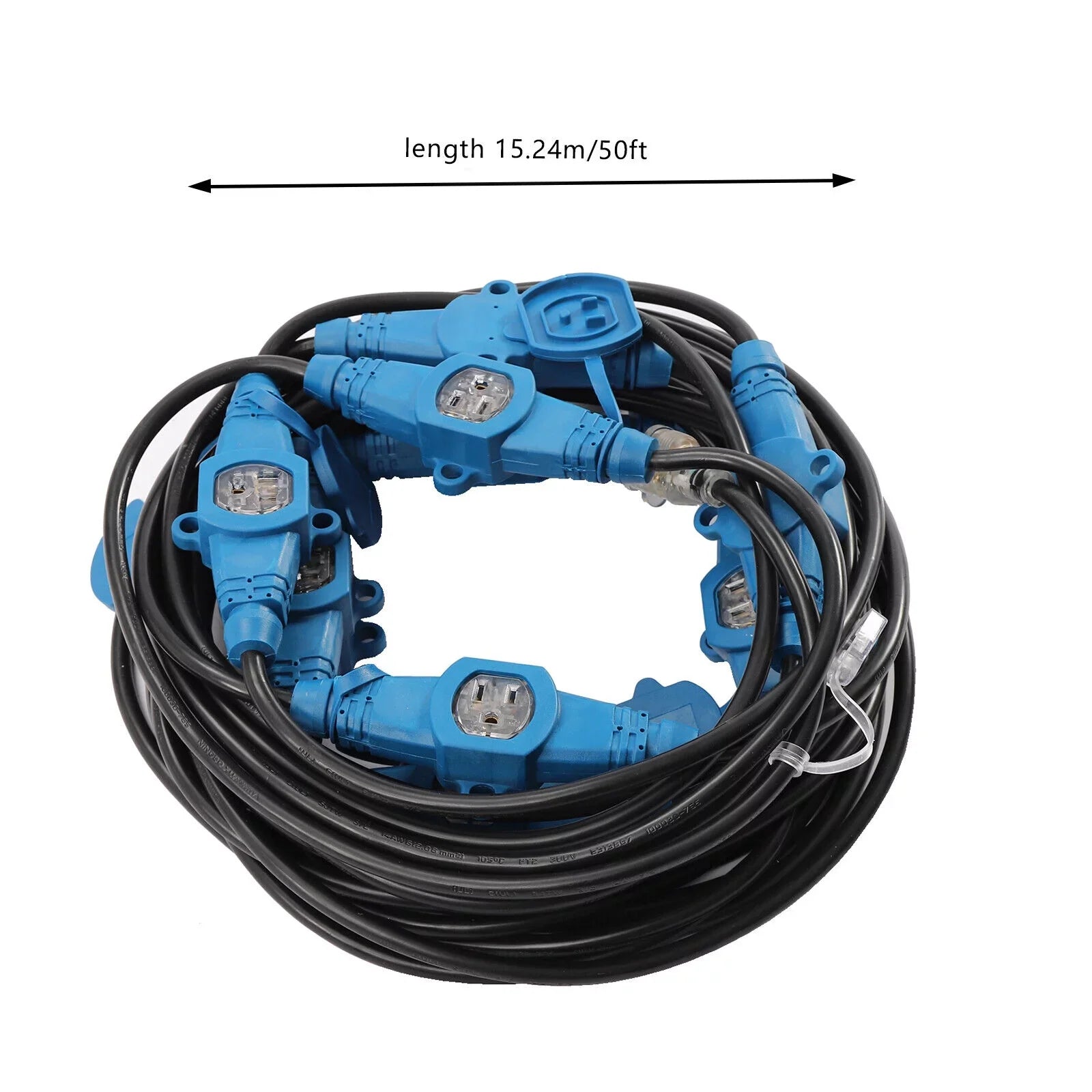 50 Feet 50FT 12 Gauge Outdoor Power Extension Cord, Eleven Outlet Cable Multiple