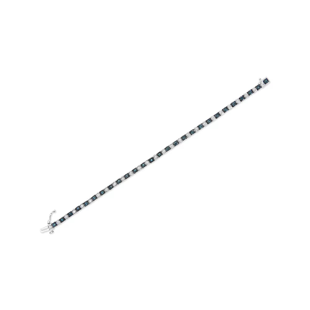 Haus of Brilliance .925 Sterling Silver 1.0 Cttw Womens with Alternating Round cut Box Clasp White Diamond and Treated Blue Diamond Tennis Bracelet (Blue and I-J Color, I3 Clarity) - Size 7" Inches