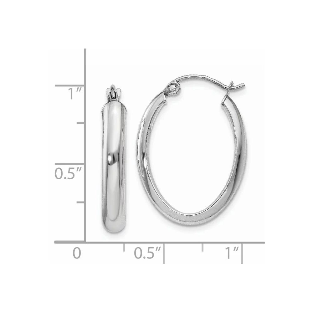 Real 14kt White Gold Polished 3.75mm Oval Tube Hoop Earrings; for Adults and Teens; for Women and Men