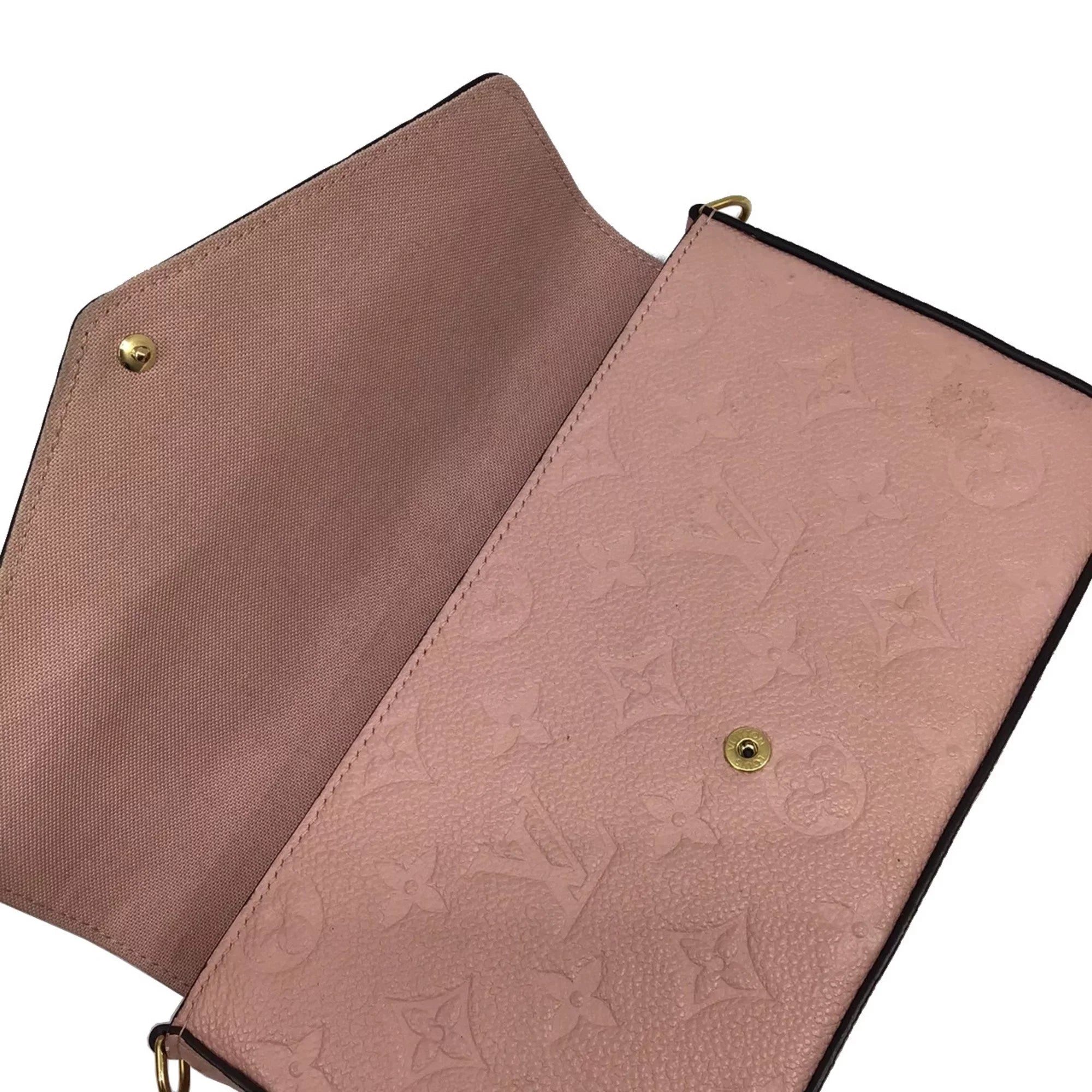 Pre-Owned   Louis Vuitton Monogram Implant Pochette Felicie M67856 Chain Wallet Bag Pink G Hardware Gold Rose Ballerine Women's (Fair)