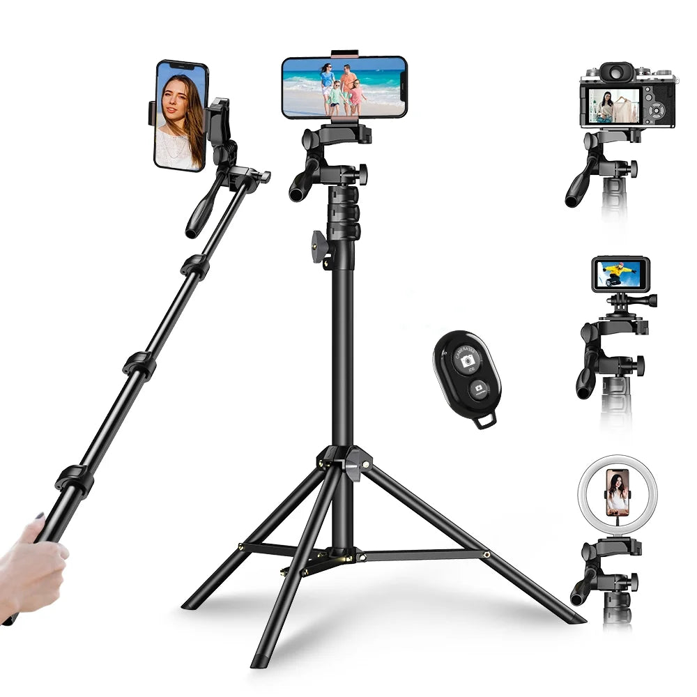 Apexel 2 in 1 Selfie Stick Tripod, Extendable Aluminum Alloy Stand with Remote Shutter, Smartphone Camera Vlog Selfie Group Photo Taking, Live Streaming Video Recording Phone