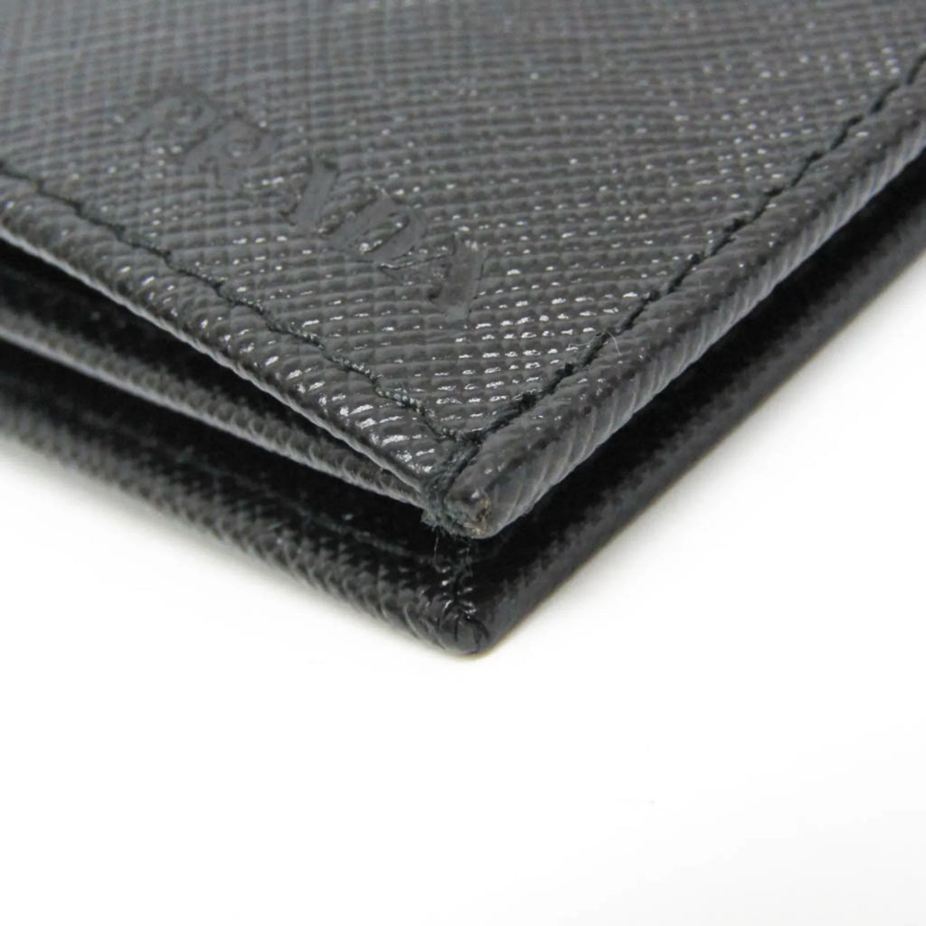 Pre-Owned Prada Saffiano 2M0836 Men's Leather Long Wallet (bi-fold) Black (Good)