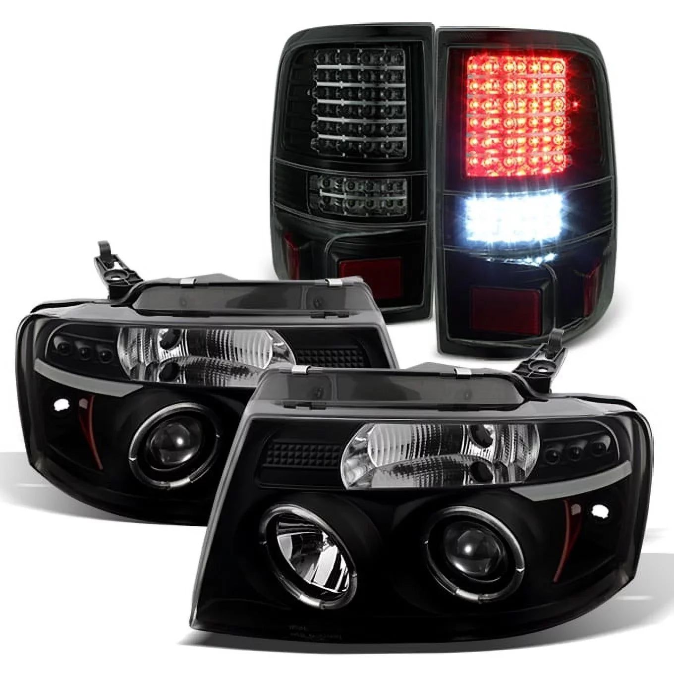For 04-08 F150 Black Smoke Halo Projector  Headlights + Full  Taillights Fits select: 2004-2008  F150