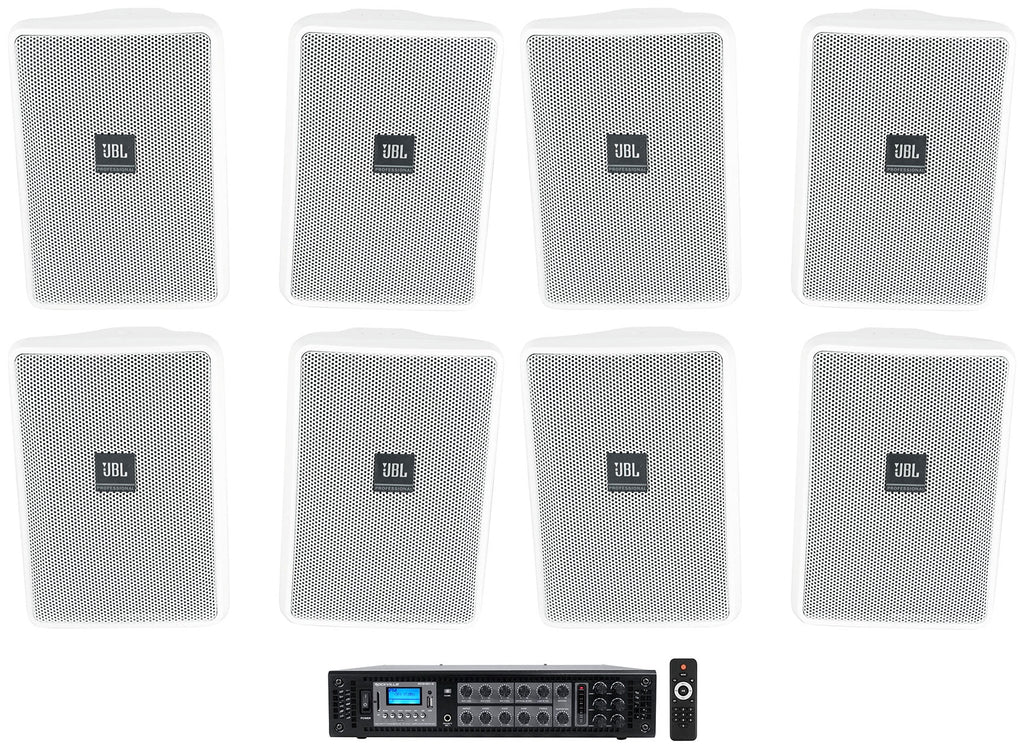 (8)  Control 23-1 White 3" Indoor/Outdoor 70v Commercial Wall Speakers + Amp