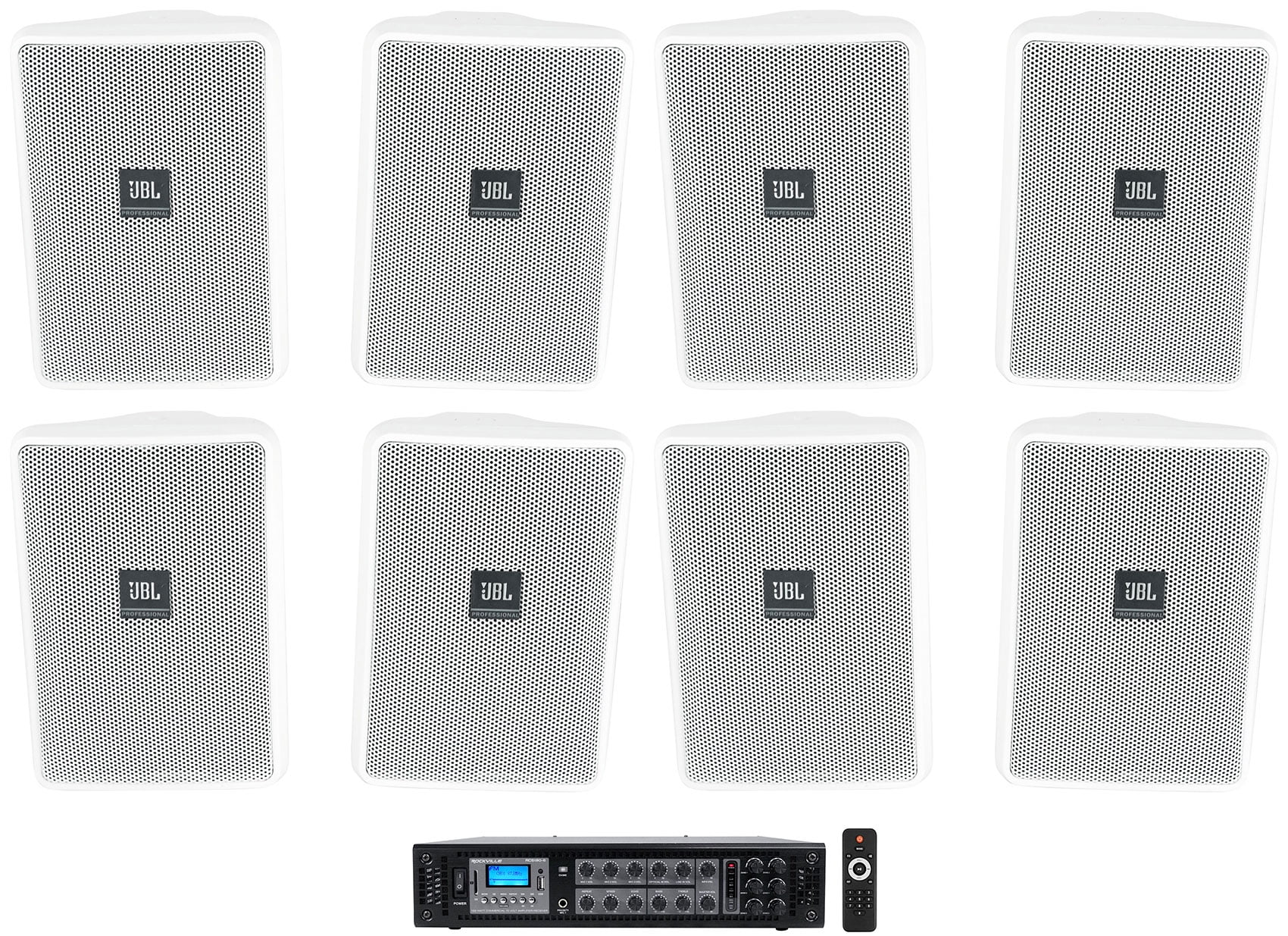 (8)  Control 23-1 White 3" Indoor/Outdoor 70v Commercial Wall Speakers + Amp