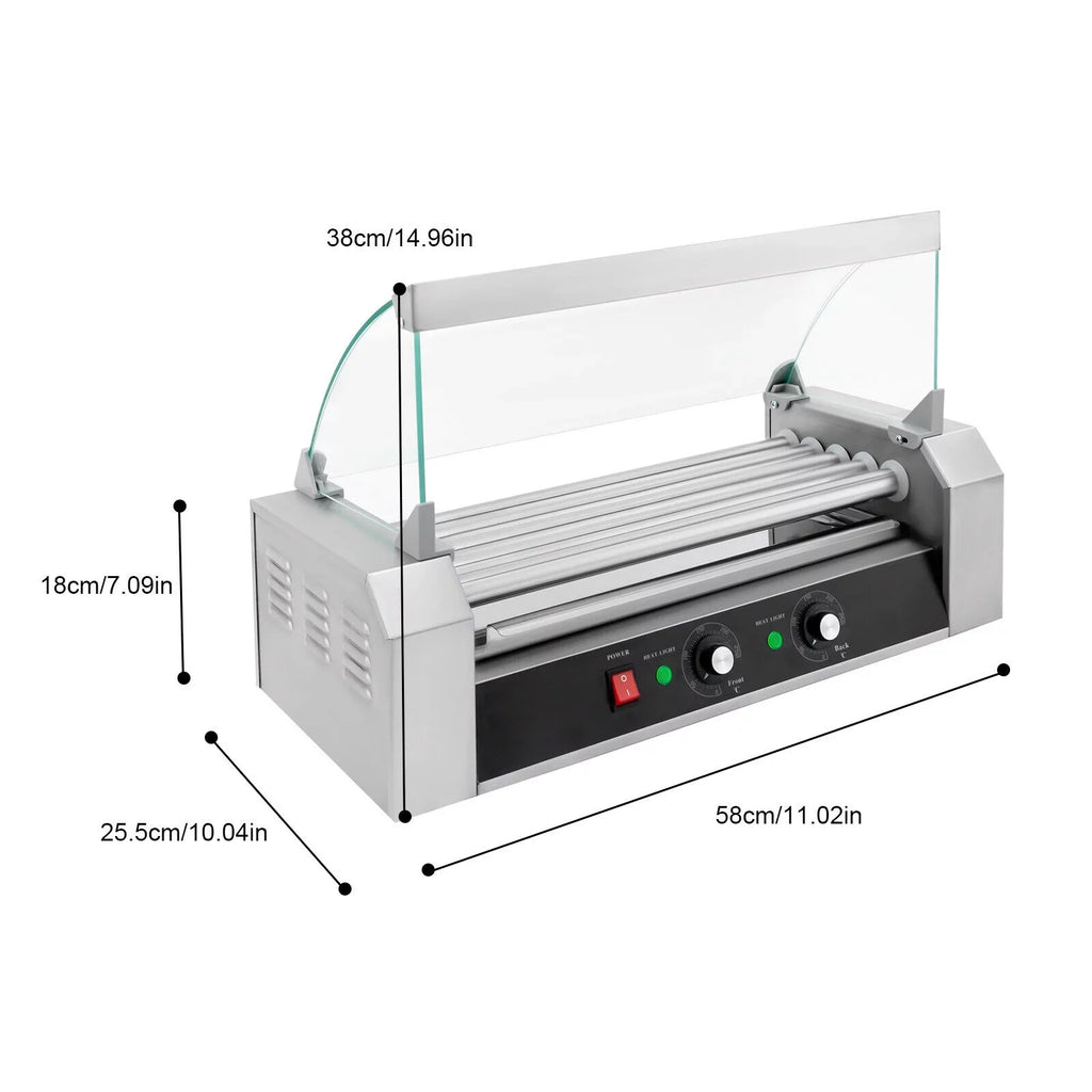 110V Sausage Grilling Machine Set 12-Hot Dog Holds 0-250℃ W/5 Stainless Rollers