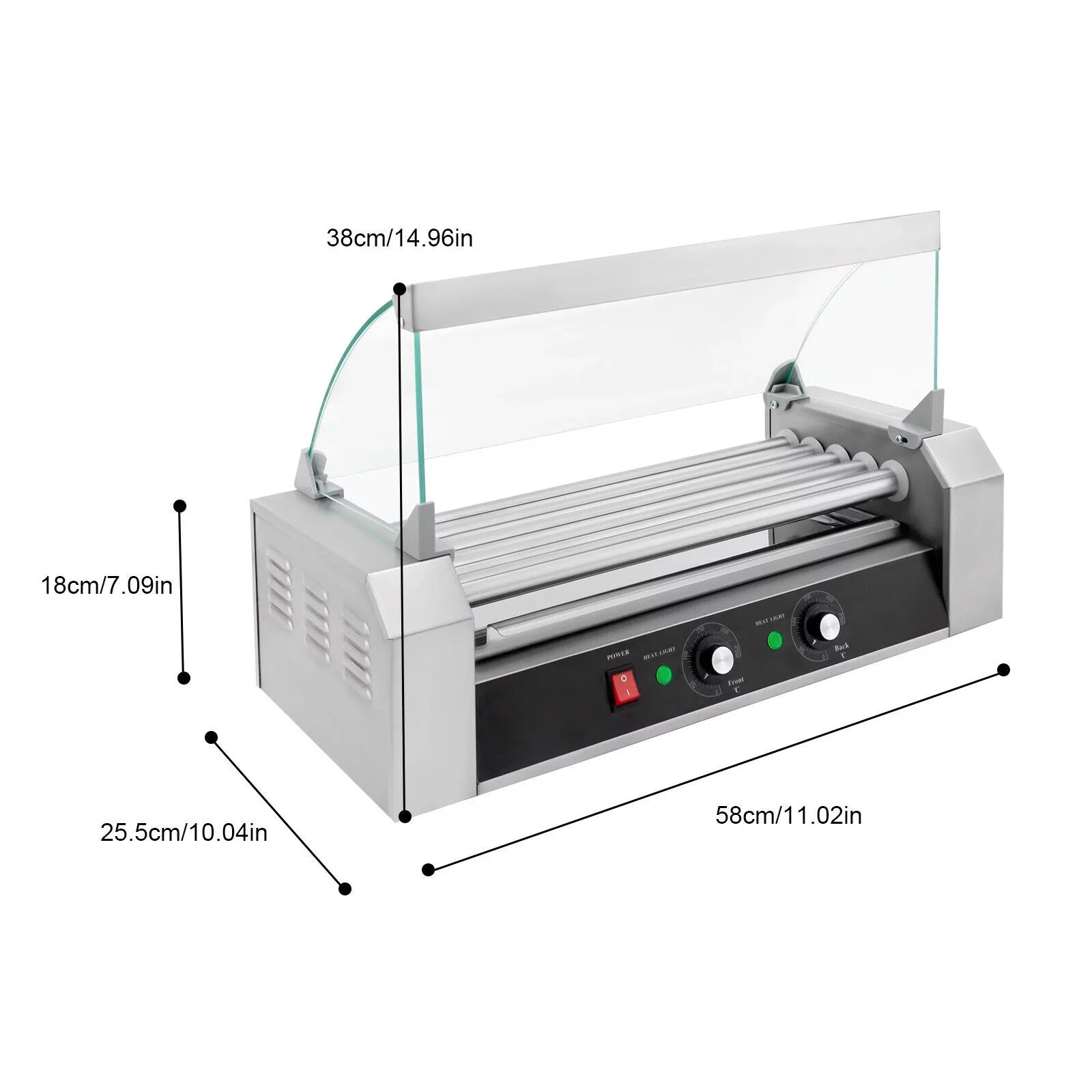 110V Sausage Grilling Machine Set 12-Hot Dog Holds 0-250℃ W/5 Stainless Rollers