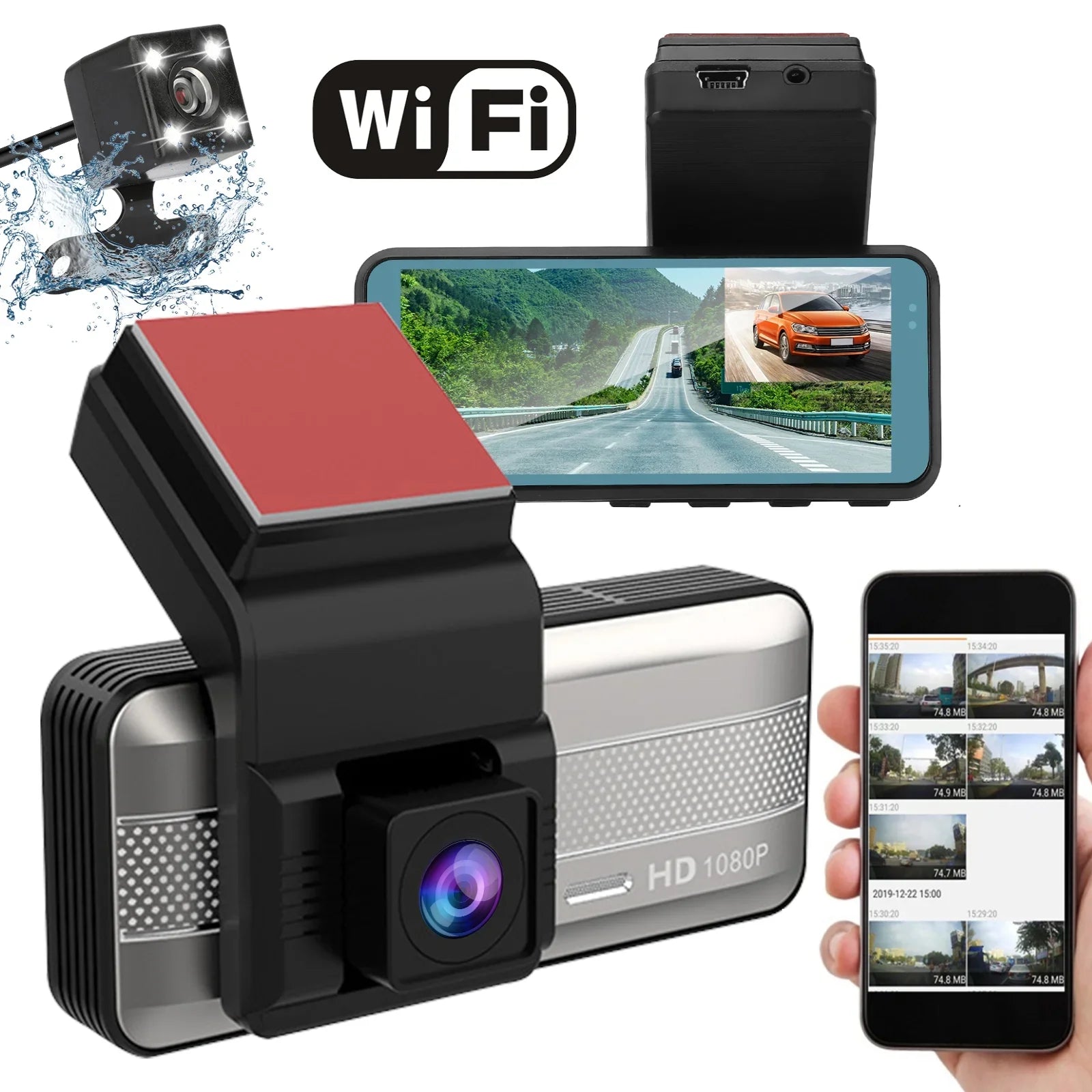 Wi-Fi Front and Rear Dual Dash Cam, EEEkit Car Dual Dash Cam with Night Vision, 170° and 140° Wide Angle, 3.16" Screen, Waterproof Car Driving Recorder Support Loop Recording, Parking Mode, G-Sensor