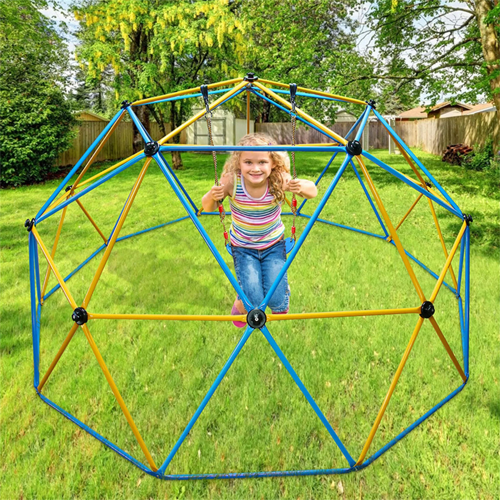 800 lbs Dome Climber with Canopy 10FT Steel Frame Climbing Dome with Swing and Hammock For Kids