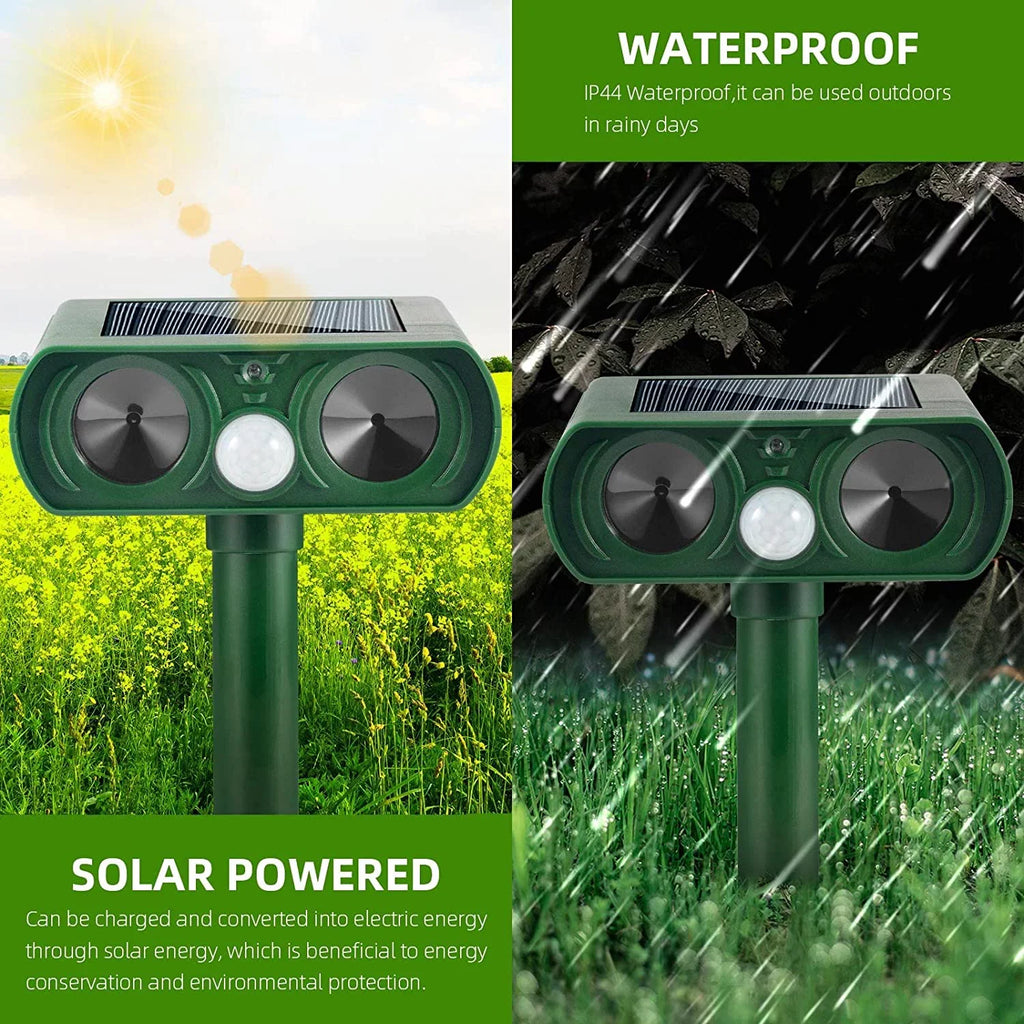 2 Pack Ultrasonic Animal Repellent Outdoor Solar Animal Repeller Waterproof with  Sensor & Flashing Lights Pest Repeller Animal Deterrent to Keep Deer Cat Dog Raccoon Mouse Fox Away