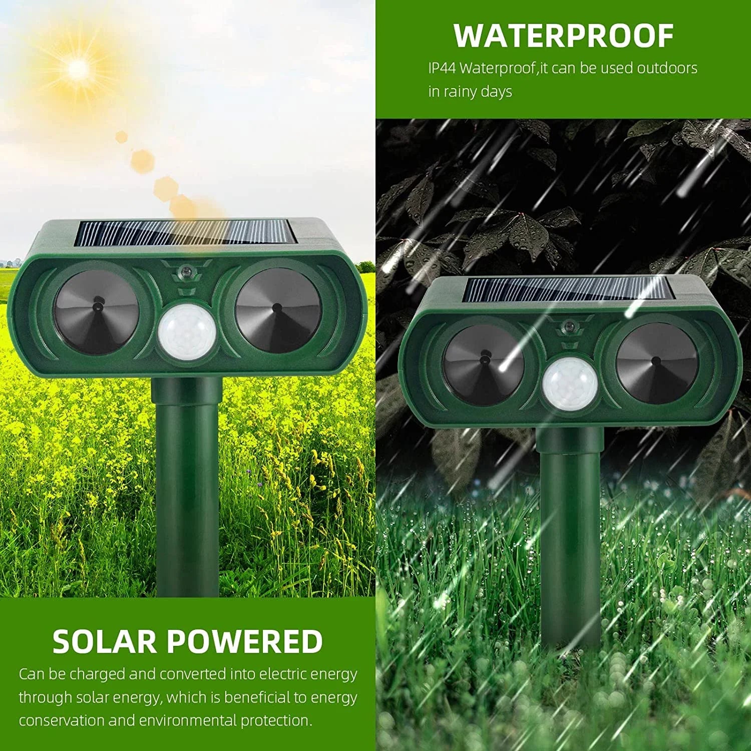 2 Pack Ultrasonic Animal Repellent Outdoor Solar Animal Repeller Waterproof with  Sensor & Flashing Lights Pest Repeller Animal Deterrent to Keep Deer Cat Dog Raccoon Mouse Fox Away