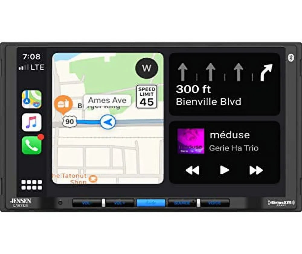 Jensen CAR710X 7” Mechless Multimedia Receiver with Apple CarPlay l Android Auto l SiriusXM-Ready l Built-in Bluetooth l 240 Watts  Power (60W x 4)