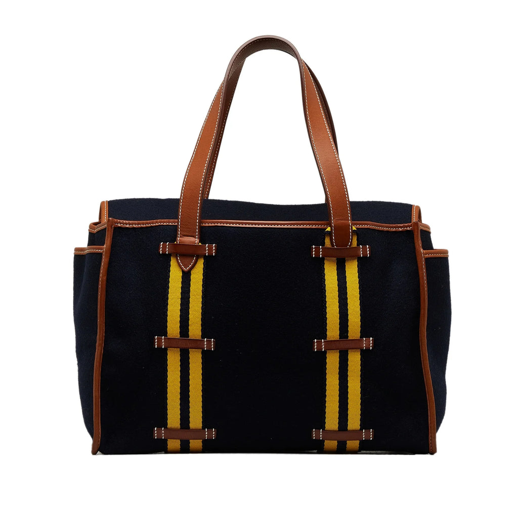 Pre-Owned Authenticated Hermès Cabas Camail Tote Bag Wool Fabric Blue Unisex (Good)