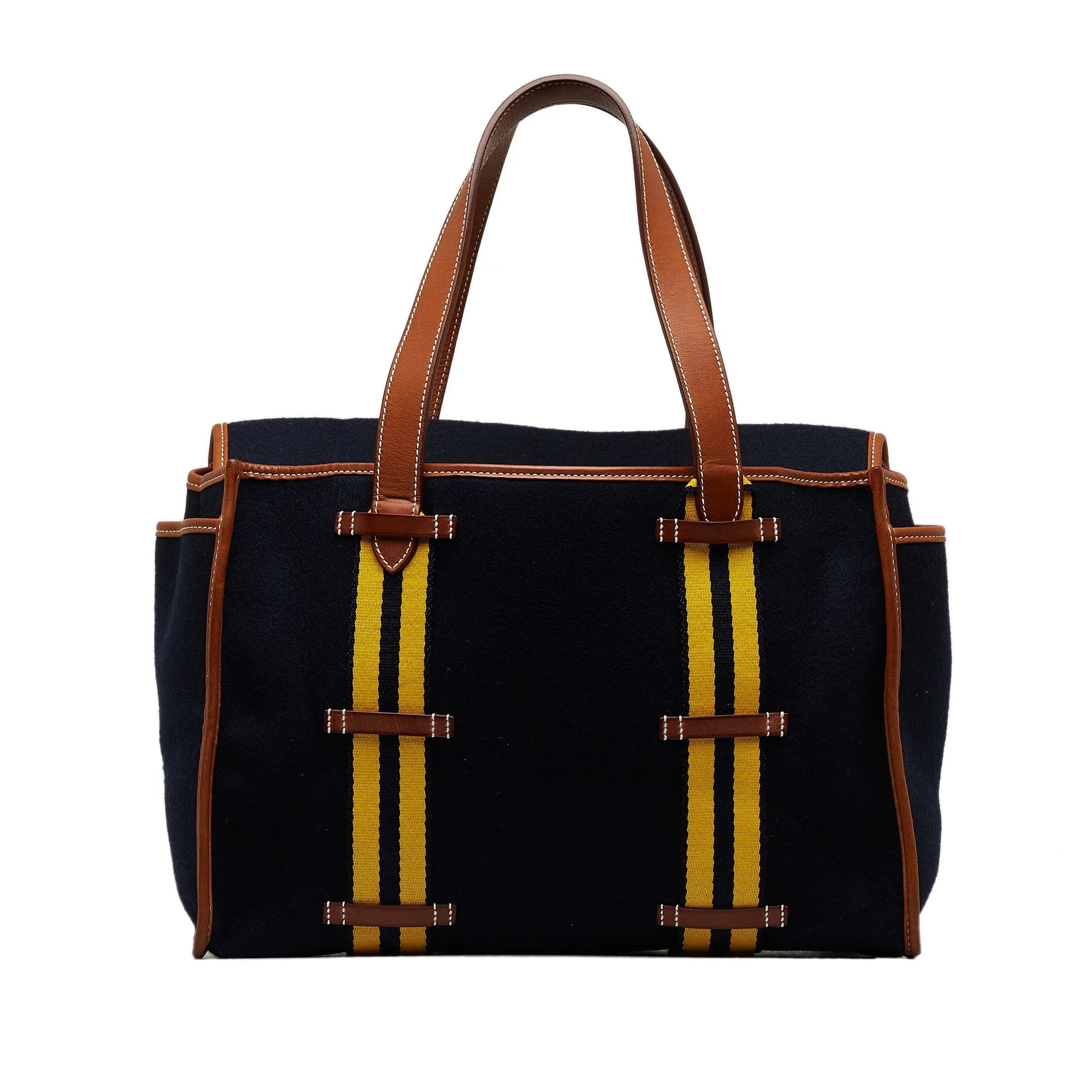 Pre-Owned Authenticated Hermès Cabas Camail Tote Bag Wool Fabric Blue Unisex (Good)