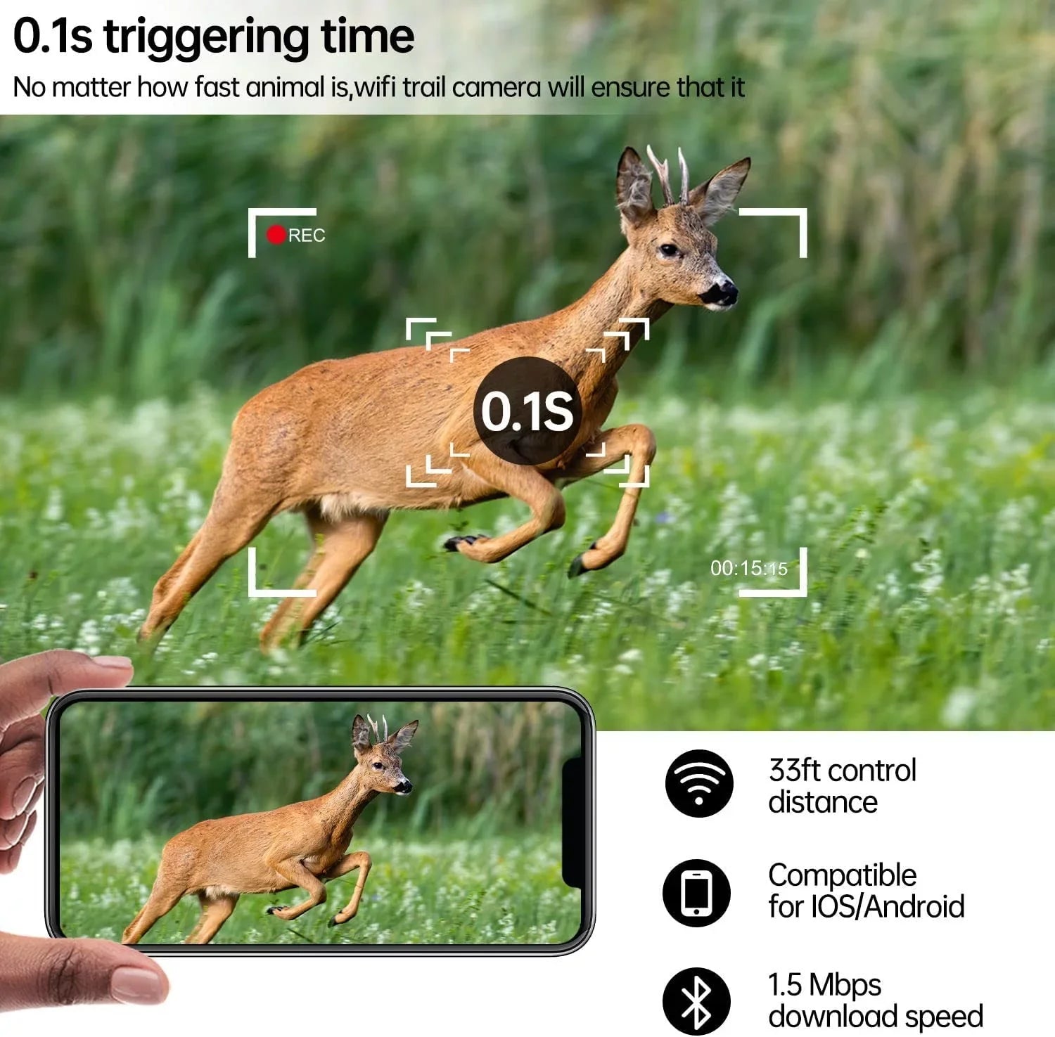 WiFi Trail Camera 30MP 1296P Bluetooth Hunting Game Camera with Infrared Night Vision Motion Activated Trail Camera with IP66 Waterproof for Wildlife Monitoring