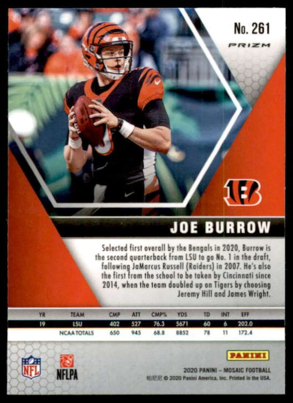 Joe Burrow  Card 2020 Panini Mosaic #261