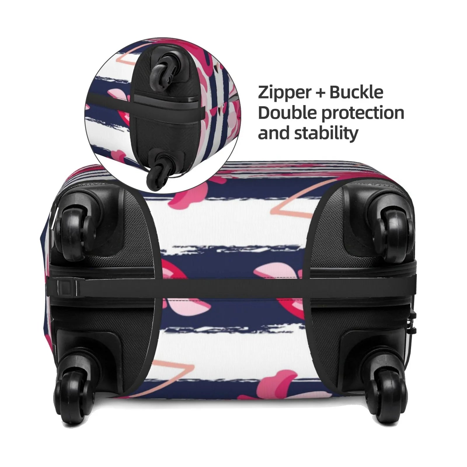 Ocsxa Travel Dust-Proof Suitcase Cover Dark Blue Stripes And Pink Flamingos Print Luggage Cover Protector For 18-32inch