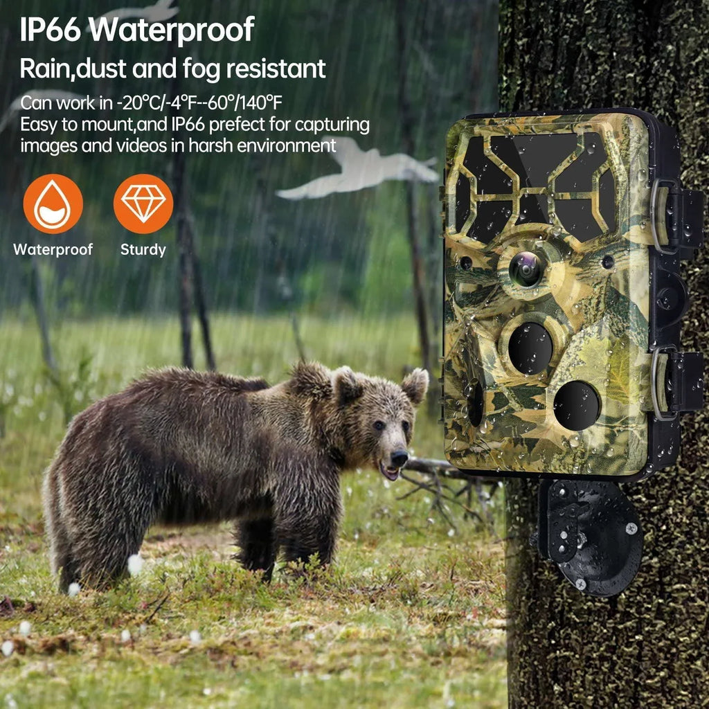 WiFi Trail Camera 30MP 1296P Bluetooth Hunting Game Camera with Infrared Night Vision Motion Activated Trail Camera with IP66 Waterproof for Wildlife Monitoring