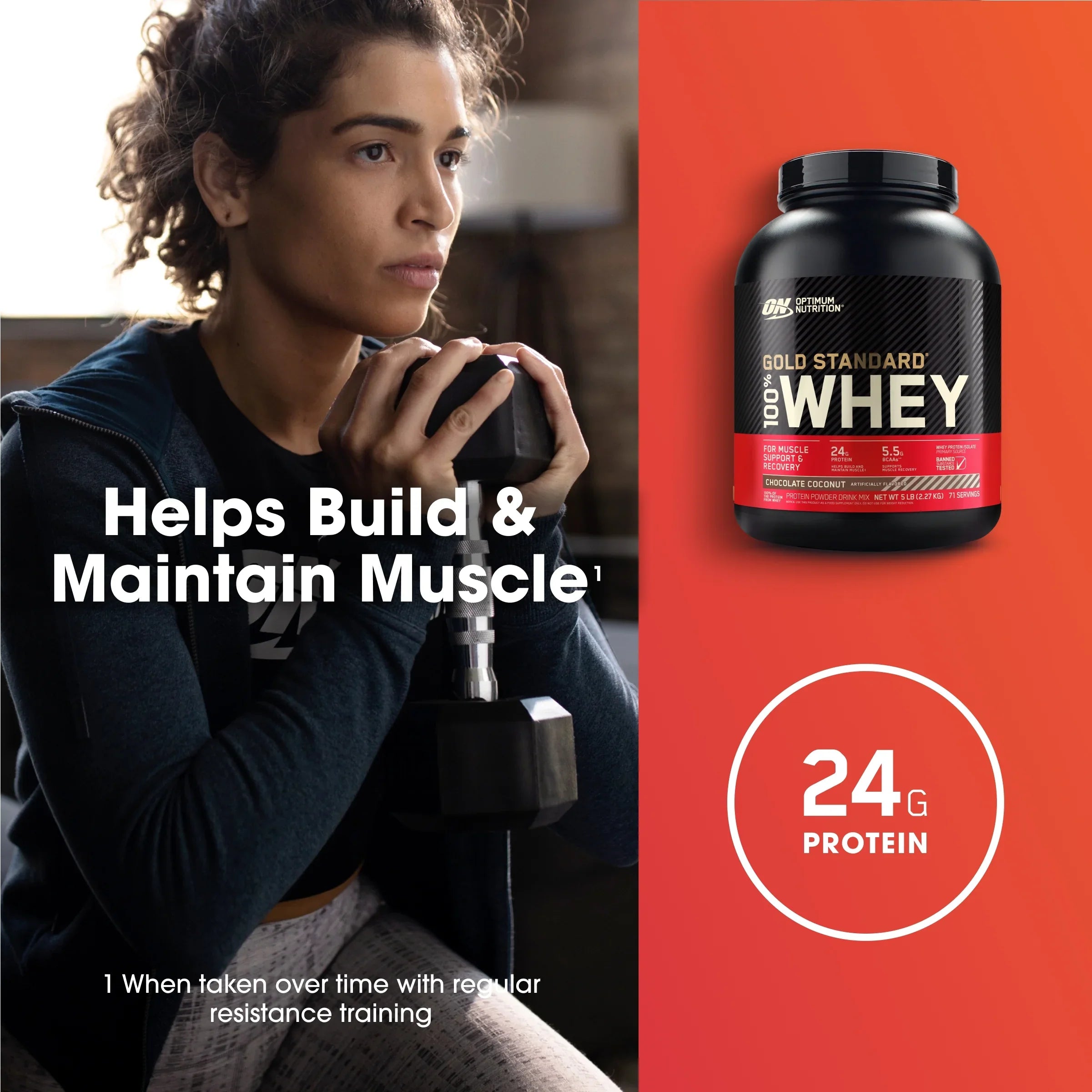 Optimum Nutrition, Gold Standard 100% Whey Protein Powder, Chocolate Coconut, 5 lb, 71 Servings