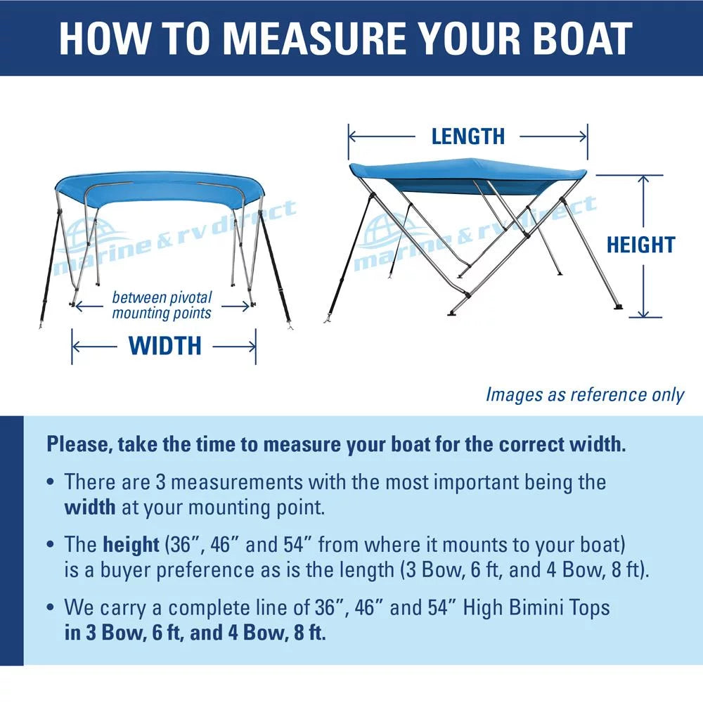 Bimini Top Boat Cover 46" High 3 Bow 6' ft. L x 73" - 78" W  Rear Poles