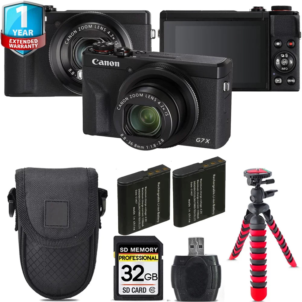 Canon PowerShot G7 X Mark  Digital Camera (Black) + 1 Yr Warranty +Tripod + Case -32GB Kit