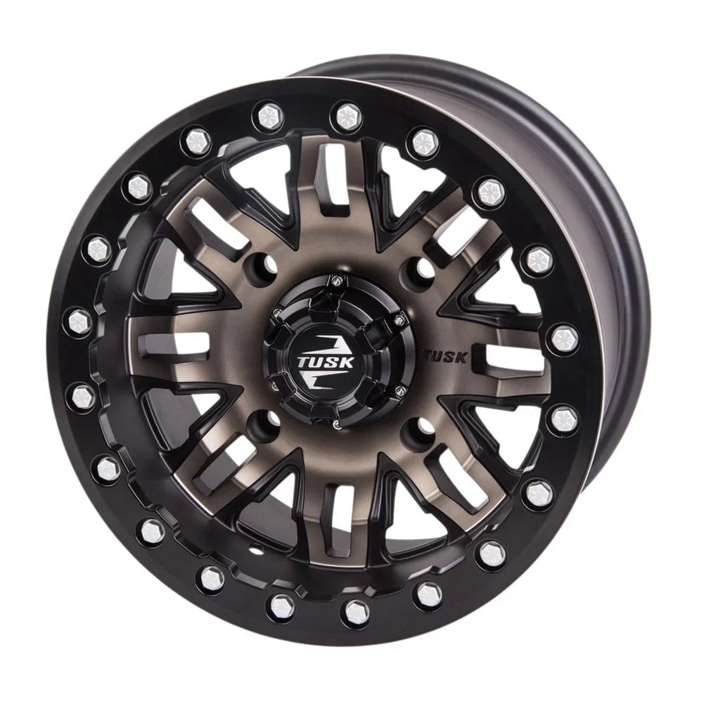 (2 Pack) 4/156 Tusk Teton Beadlock Wheel 14x7 4.0 + 3.0 Smoke/Black For  Wolverine  4 1000 R-Spec 2022