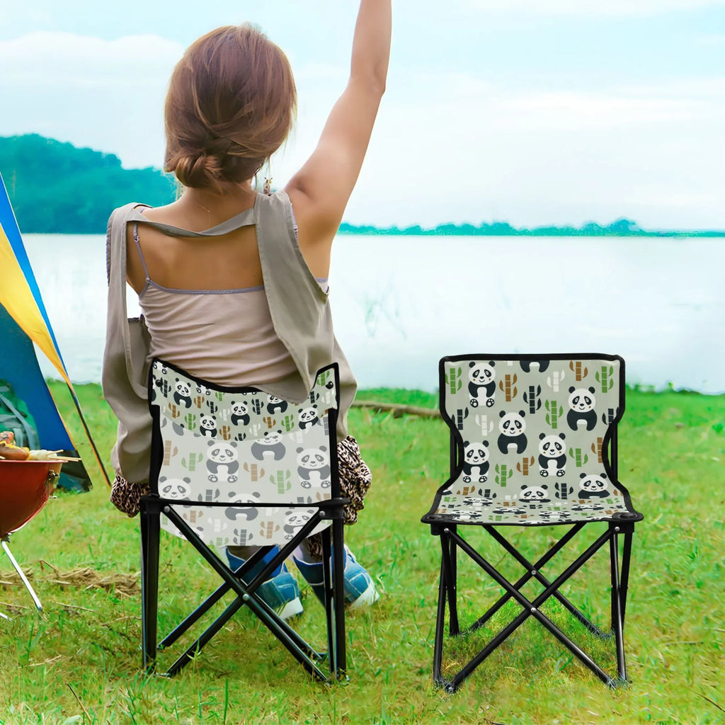 Cartoon Pandas and Bamboos Portable Camping Chair Outdoor Folding Beach Chair Fishing Chair Lawn Chair with Carry Bag Support to 220LBS