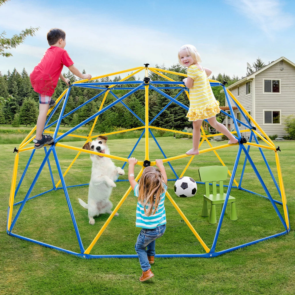 800 lbs Dome Climber with Canopy 10FT Steel Frame Climbing Dome with Swing and Hammock For Kids