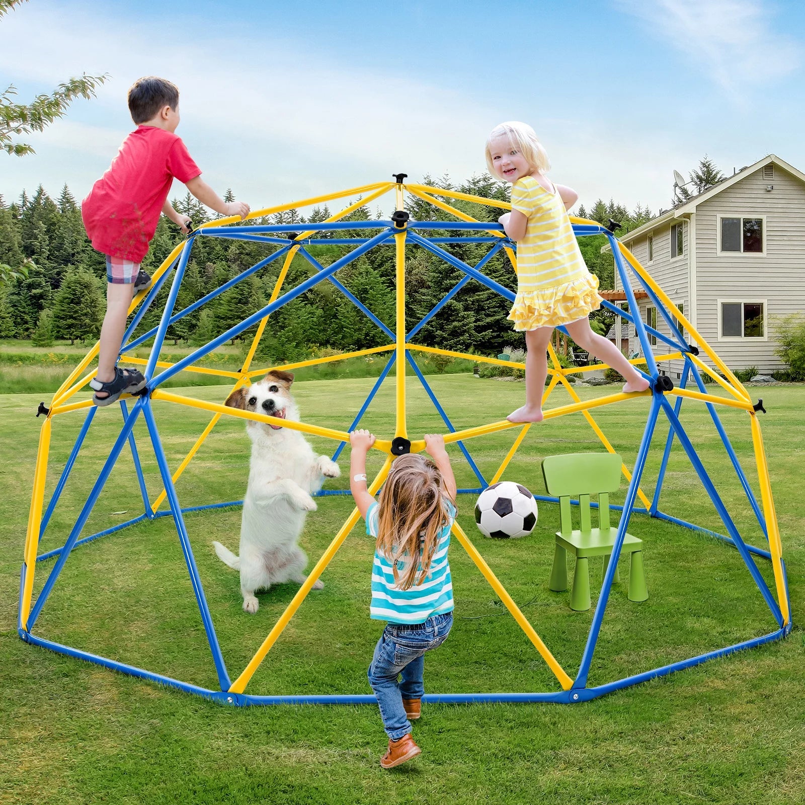 800 lbs Dome Climber with Canopy 10FT Steel Frame Climbing Dome with Swing and Hammock For Kids