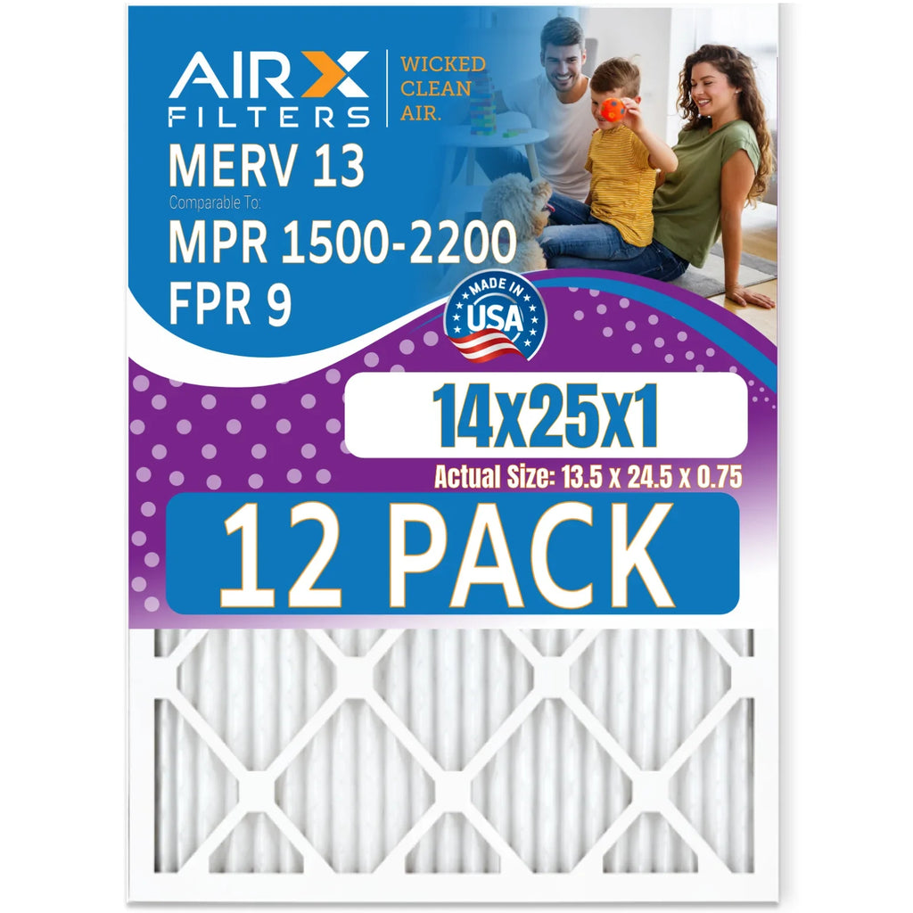 14x25x1 Air Filter  13 Rating, 12 Pack of Furnace Filters Comparable to  1500 - 2200 &  9 - Made in  by     .