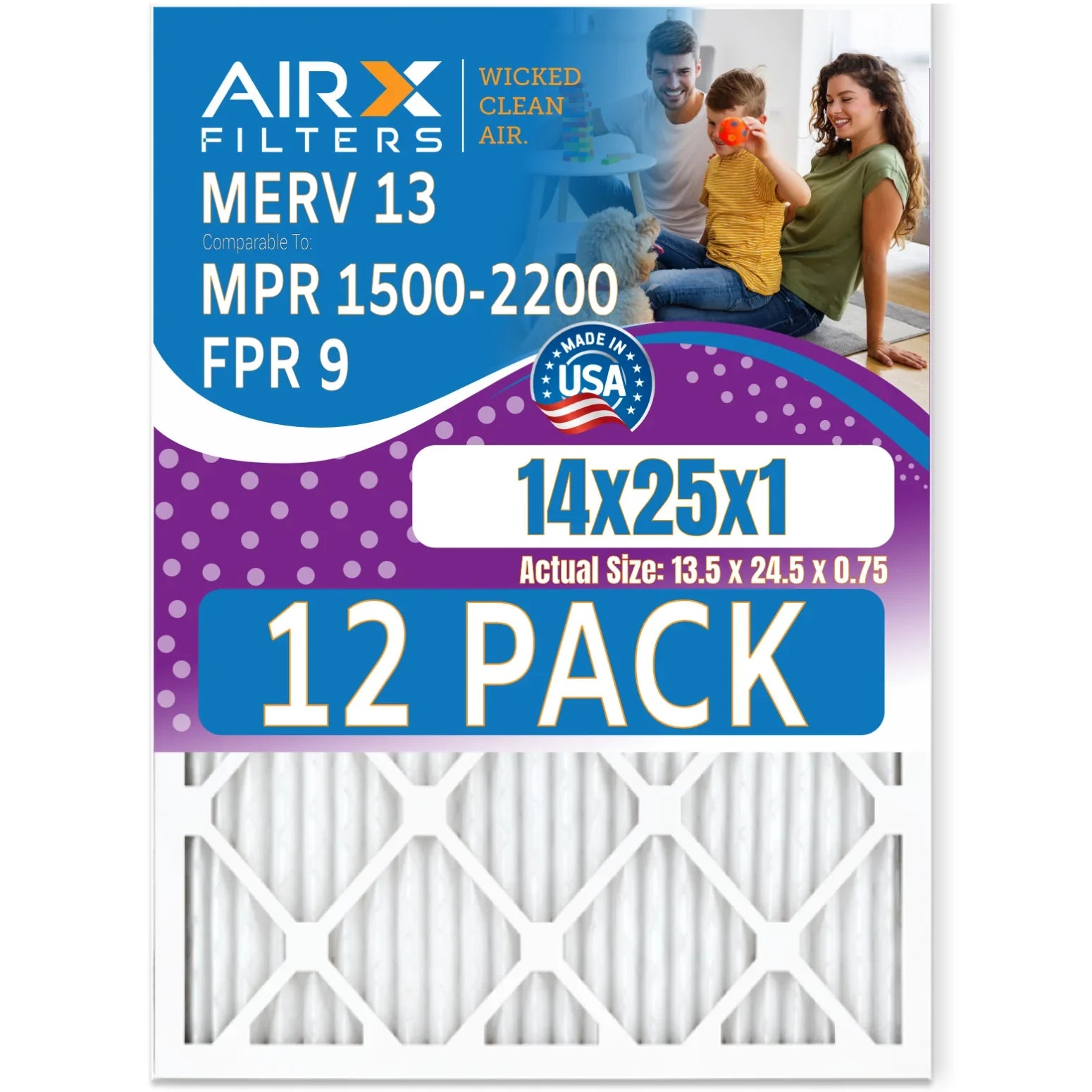 14x25x1 Air Filter  13 Rating, 12 Pack of Furnace Filters Comparable to  1500 - 2200 &  9 - Made in  by     .