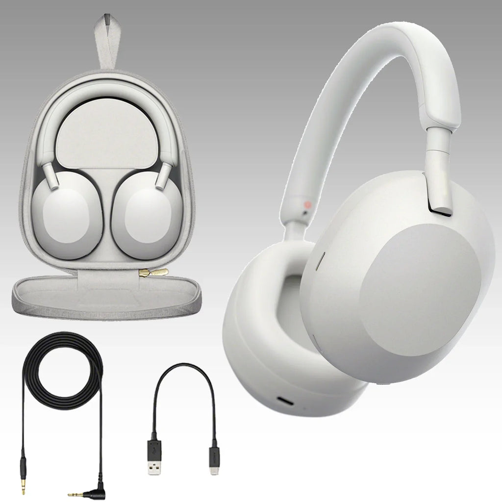 Ultimaxx Essential Sony -1000XM5 Noise-Canceling Wireless Over-Ear Headphones Bundle (Silver) - Includes: Water-Resistant Gadget Backpack & More (7pc Bundle)