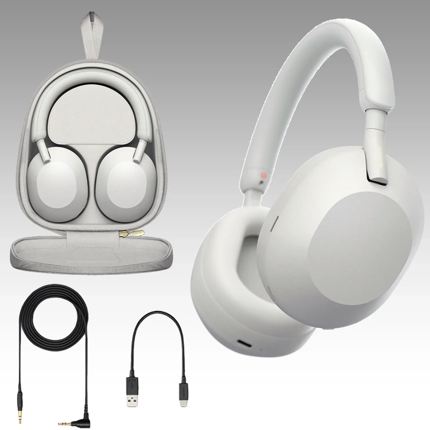 Ultimaxx Essential Sony -1000XM5 Noise-Canceling Wireless Over-Ear Headphones Bundle (Silver) - Includes: Water-Resistant Gadget Backpack & More (7pc Bundle)
