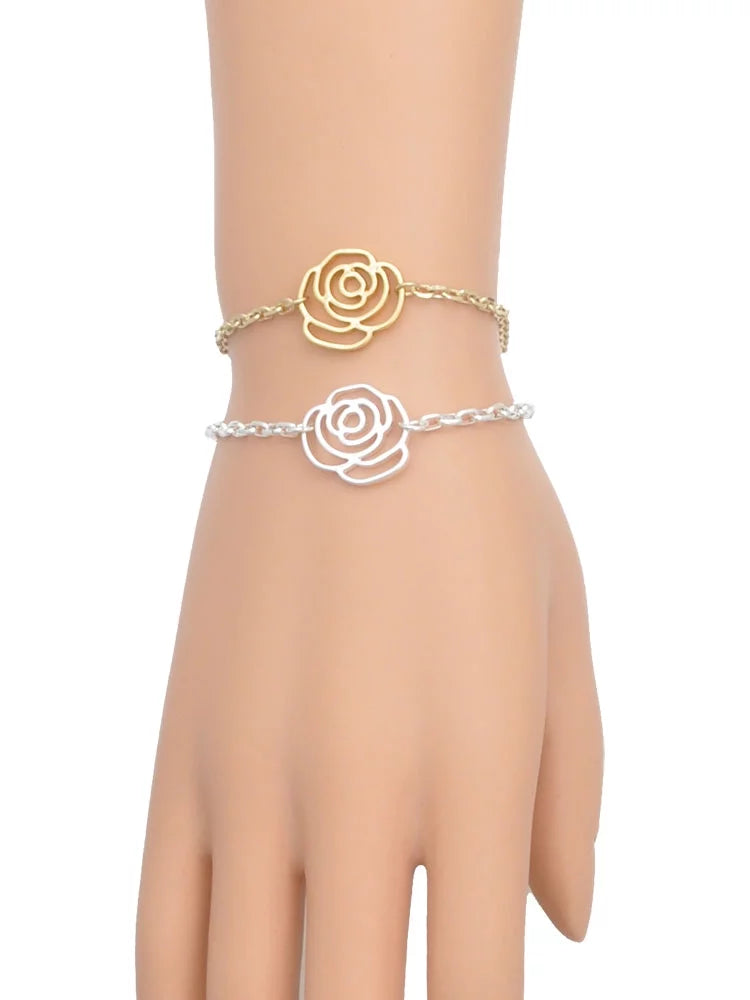 Delight Jewelry Silvertone Translucent Green Lucky Four Leaf Clover Key Silver-tone Flower Link Chain Bracelet, 6.75"+2" Extender