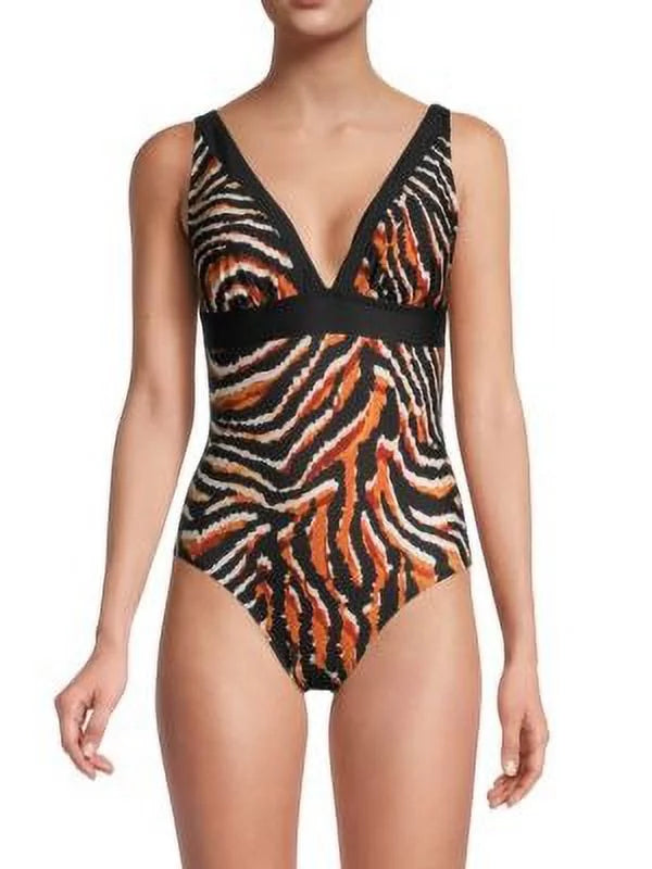 Tiger-Print One-Piece Swimsuit,  12