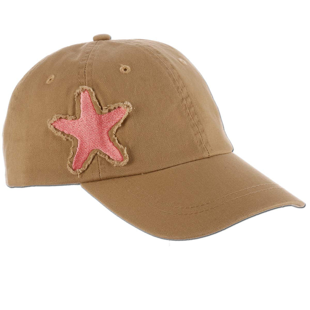 Panama Jack Women's Baseball Cap - Packable, Lightweight Cotton Twill, 3" Brim Bill, Sea Creatures Frayed Patch (Khaki Starfish)