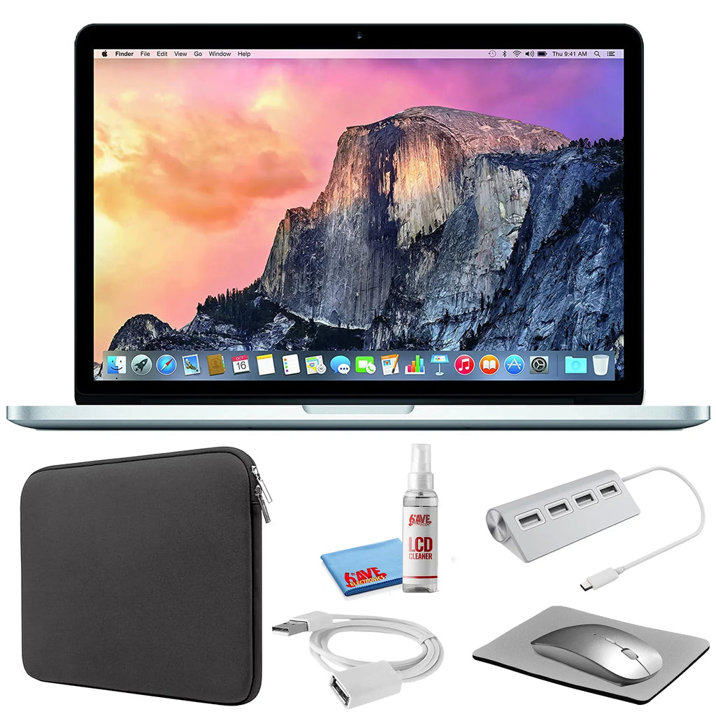 Apple MacBook Pro 13-inch (i5 2.7GHz, 128GB ) (Early 2015, MF839LL/A) - Silver Bundle with Black Zipper Sleeve + Laptop Starter Kit + Cleaning Kit (Refurbished)