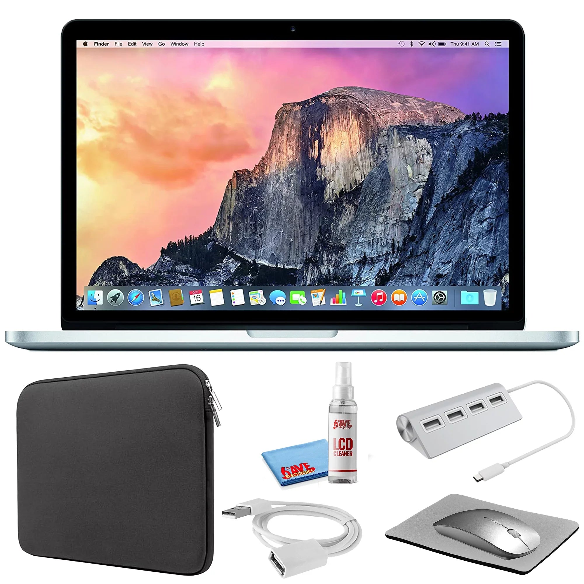 Apple MacBook Pro 13-inch (i5 2.7GHz, 128GB ) (Early 2015, MF839LL/A) - Silver Bundle with Black Zipper Sleeve + Laptop Starter Kit + Cleaning Kit (Refurbished)
