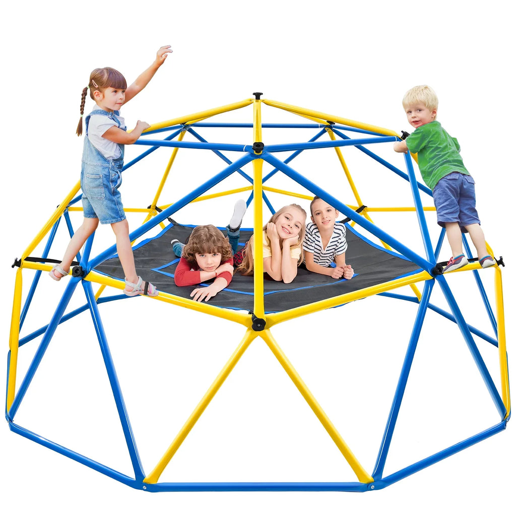 800 lbs Dome Climber with Canopy 10FT Steel Frame Climbing Dome with Swing and Hammock For Kids