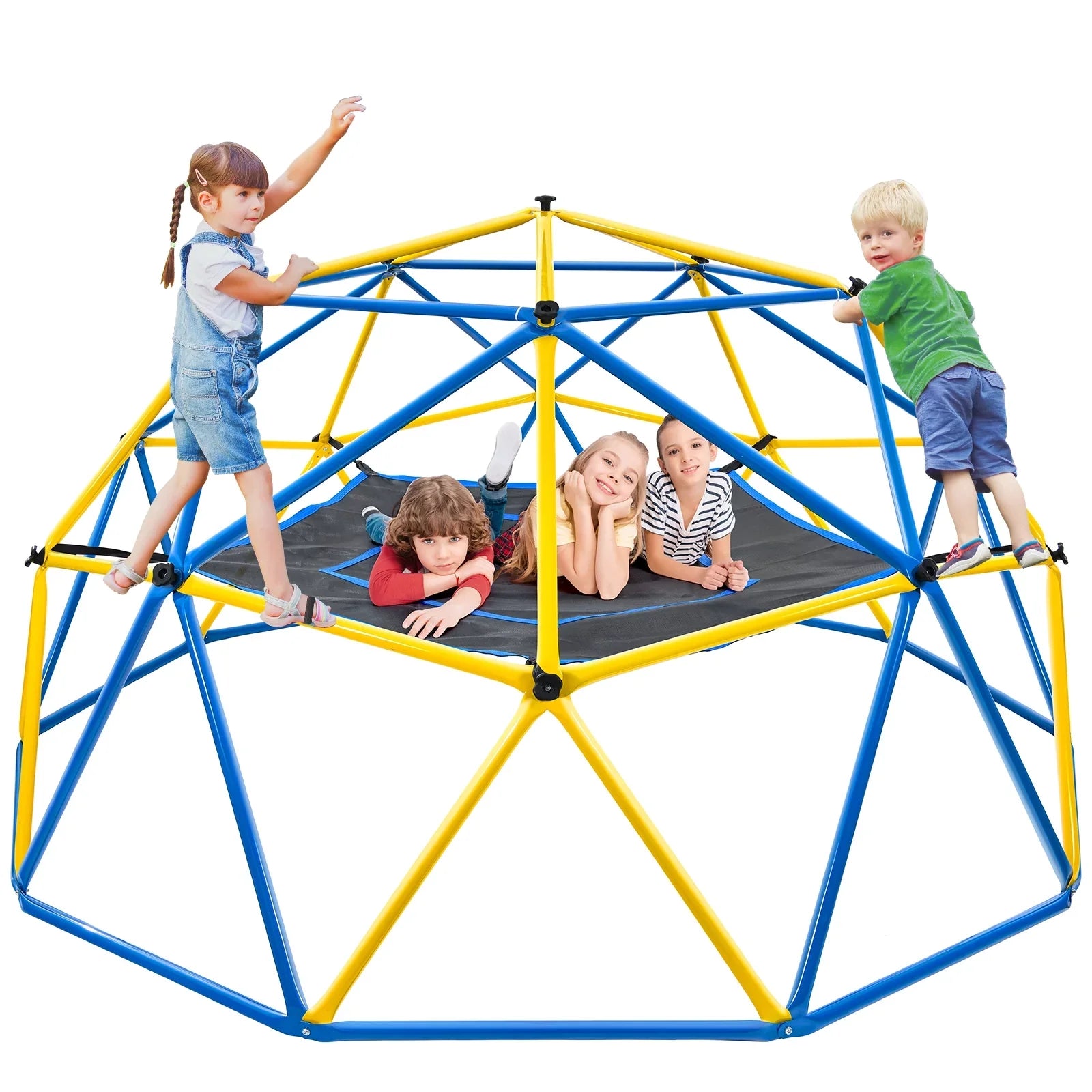 800 lbs Dome Climber with Canopy 10FT Steel Frame Climbing Dome with Swing and Hammock For Kids