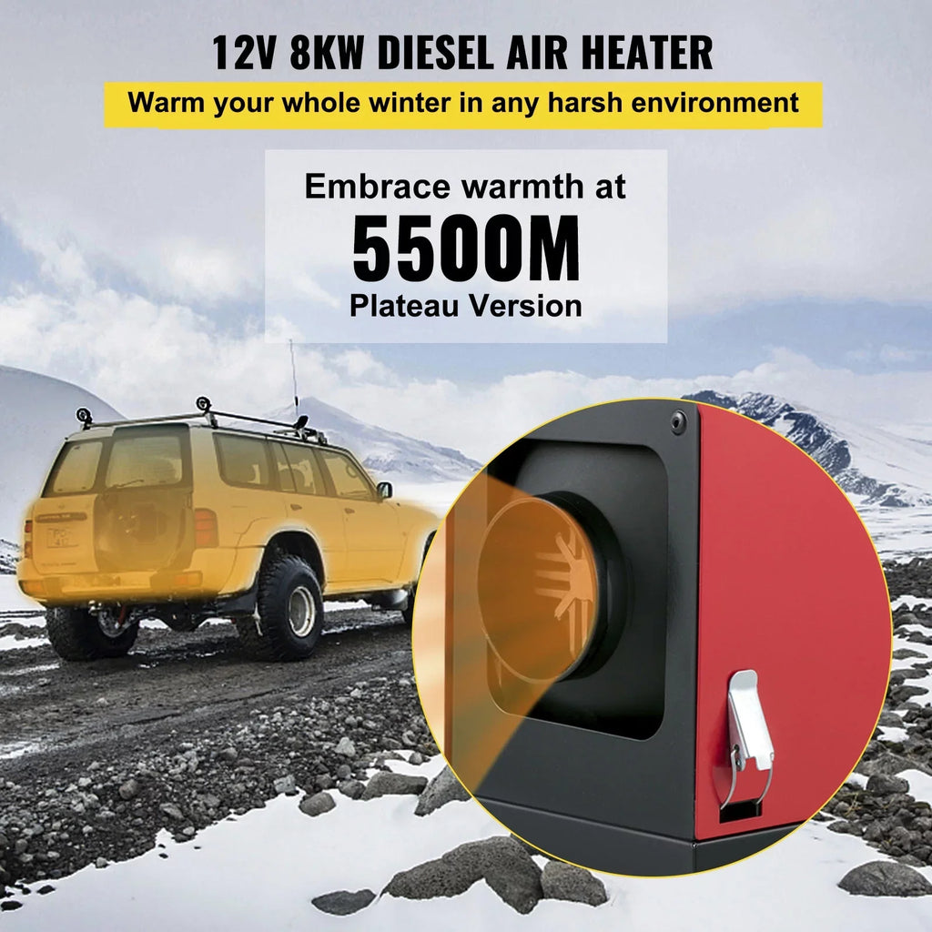 VEVORbrand Diesel Air Heater All in One 12V 8KW, Diesel Parking with  Switch, Silencer, Wireless Control and One Air Outlet for Car, Bus, Truck, Boat Trailer Motorhomes Engineering Vehicles