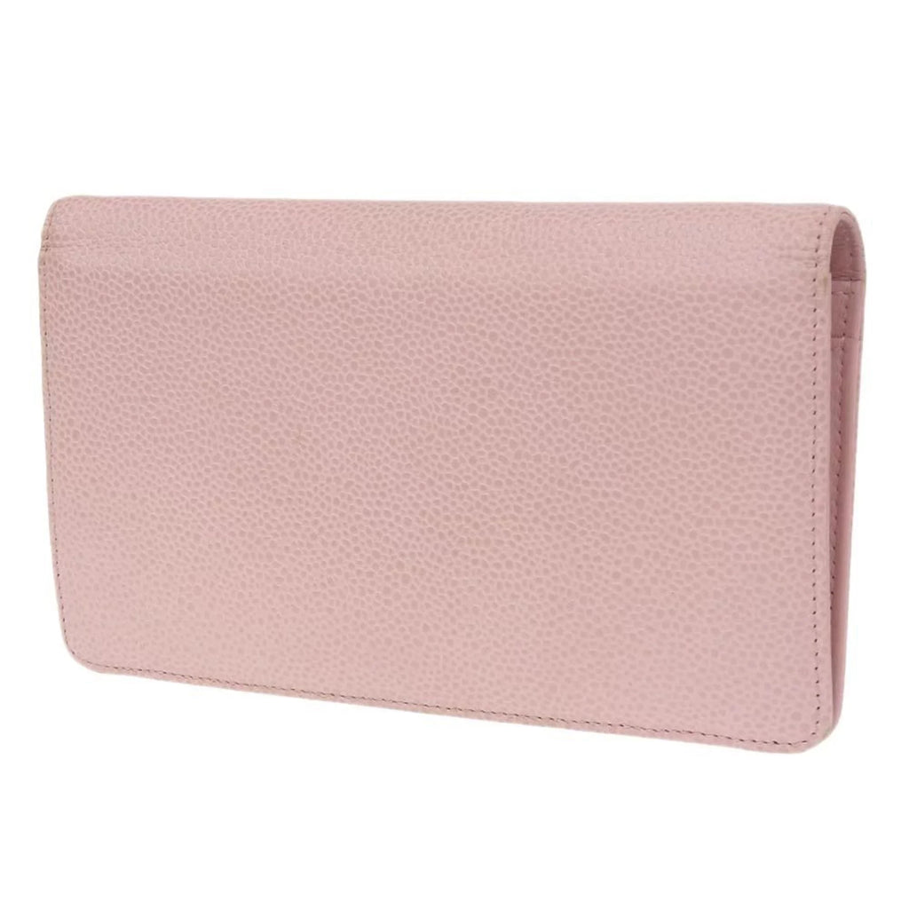 Pre-Owned Chanel  logo here mark bi-fold long wallet caviar skin pink A48651 16 series (Good)