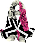 Hyjoy Skull And Pink Roses Long Silk Neck Scarf Lightweight Shawl Wrap Scarves for Women Girls
