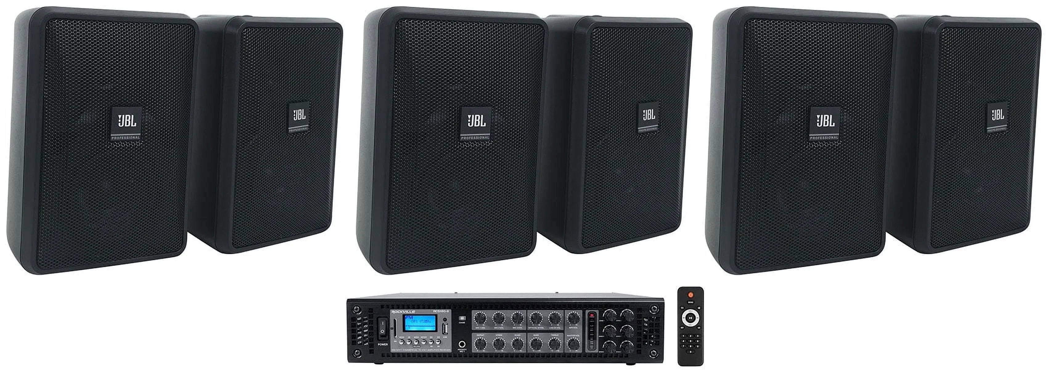 (6)  Control 23-1 Black 3" Indoor/Outdoor 70v Commercial Wall Speakers + Amp