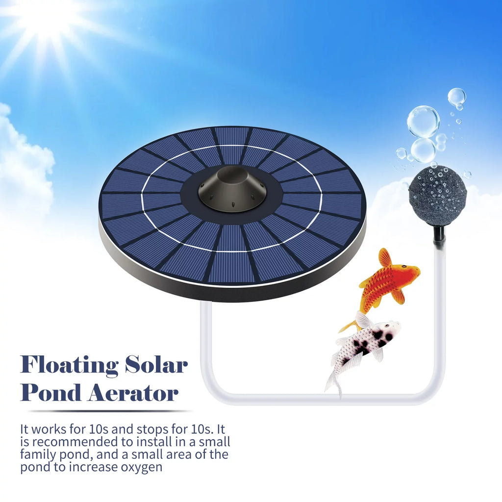 Solar Pond Aerator Pump With Air Hose and Bubble Stone Pond Aerator Fish Tank Oxygenator for Birdbath Fountain Small Pond Circulation
