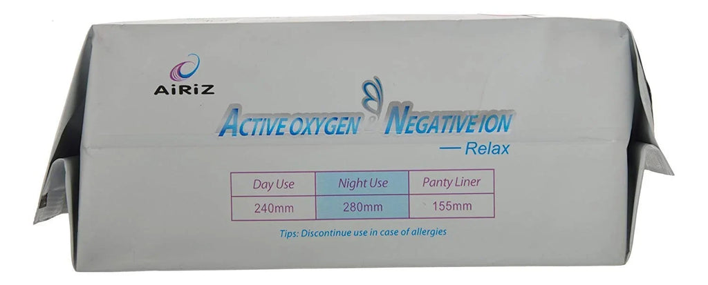 Airiz Active Oxygen & Negative Ion Relax Soft Cotton Sanitary Napkin For Night Use -(80 Pads In 10 Pack) Sanitary Napkin/Pad