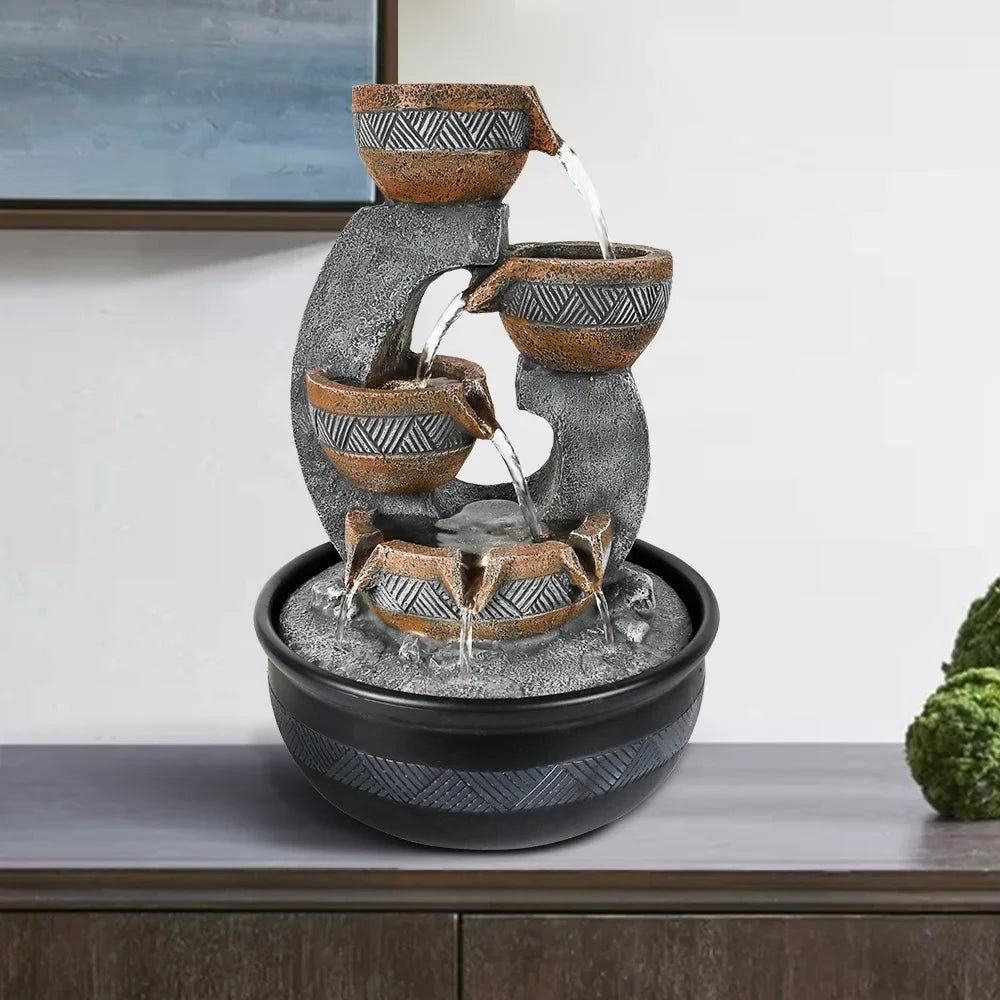 Willwolfer 3-tier Zen Tabletop Water Fountain Decor Indoor Office Desk Fengshui Waterfall