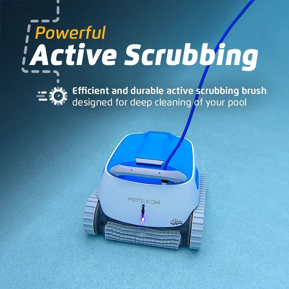Dolphin Proteus DX4 Robotic Pool Vacuum Cleaner — Wall Climbing Capability — Powerful Waterline Scrubbing — Ideal for All Pool Types up to 50  in Length