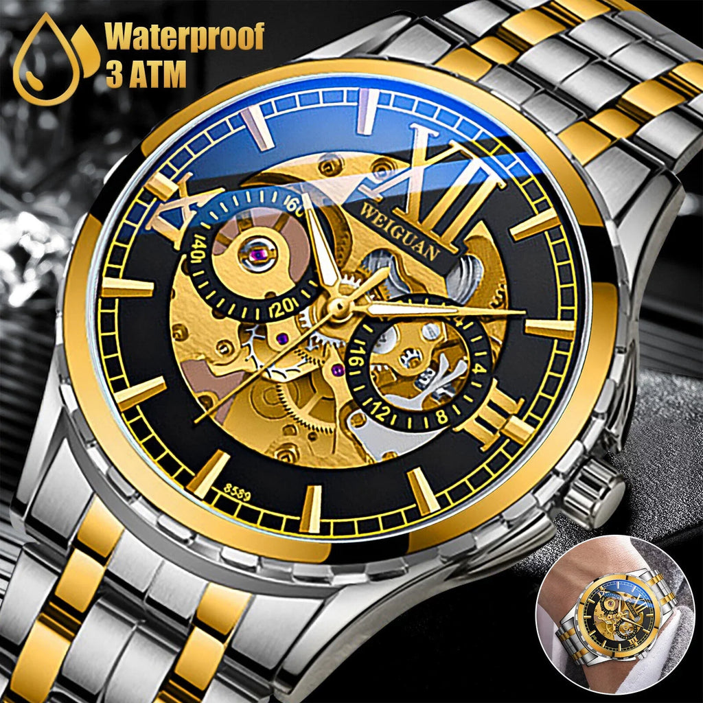 Men's Automatic Mechanical Stainless Steel Watch Luxury Business Hollow Skeleton